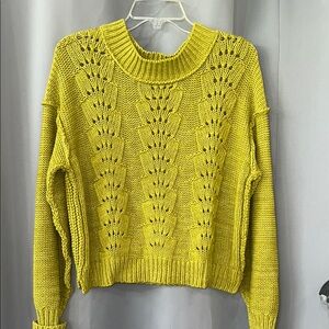 Free People Yellow Crew Neck Sweater with Geometric Lacework